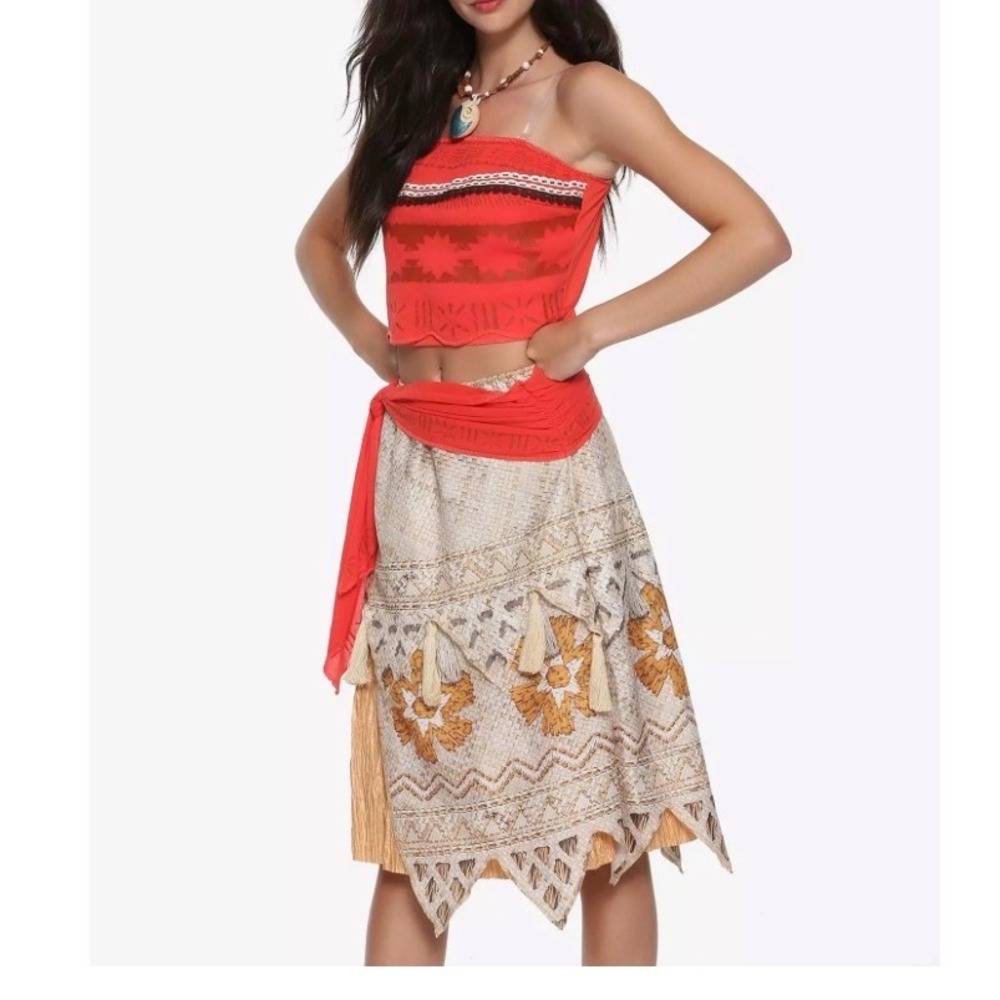 Disney Moana Costume Set Red Top Skirt Necklace Sash Womens Small 4-6 14238N